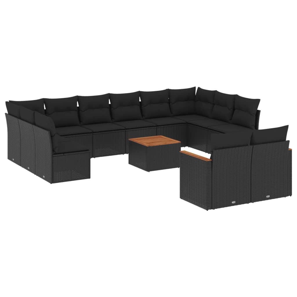 vidaXL Set de sofás de jardín y cojines 13 pzas ratán sintético negro