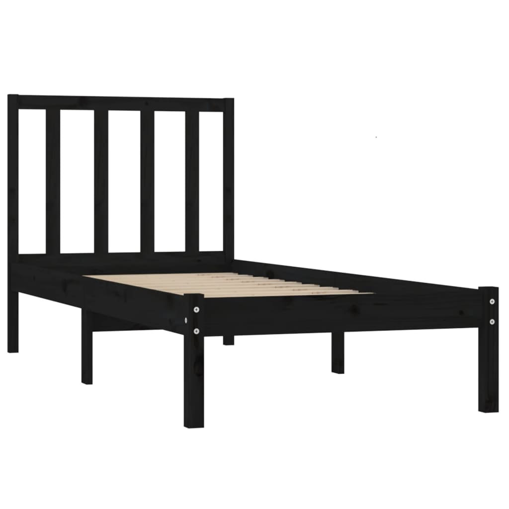vidaXL Estructura de cama madera maciza pino individual negro 90x190cm