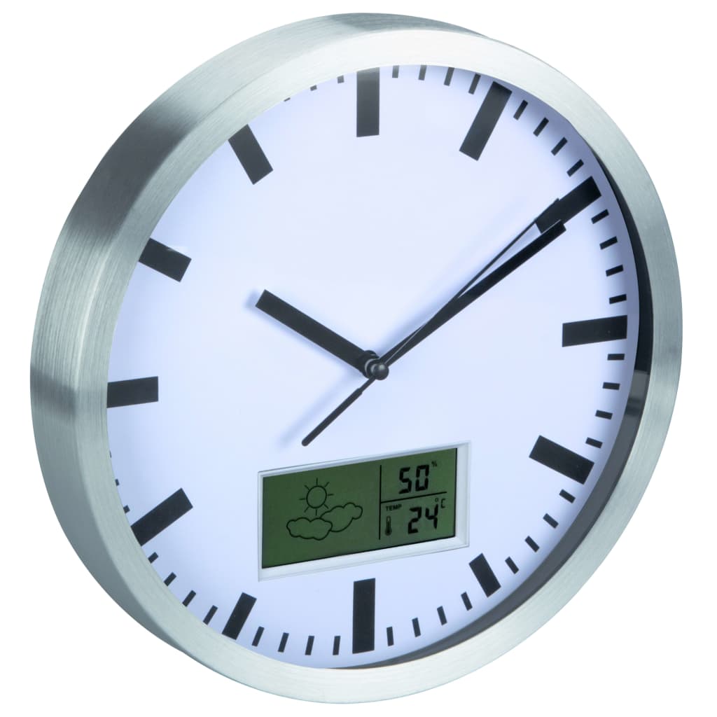 Perel Reloj de pared blanco y plateado 25 cm