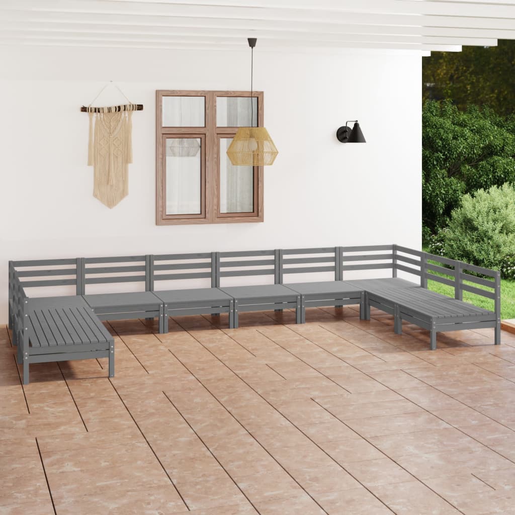 vidaXL Juego de muebles de jardín 10 piezas madera maciza de pino gris