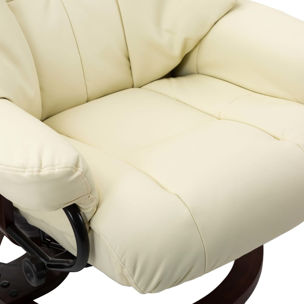 vidaXL Sillón reclinable masaje cuero sintético madera curvada crema