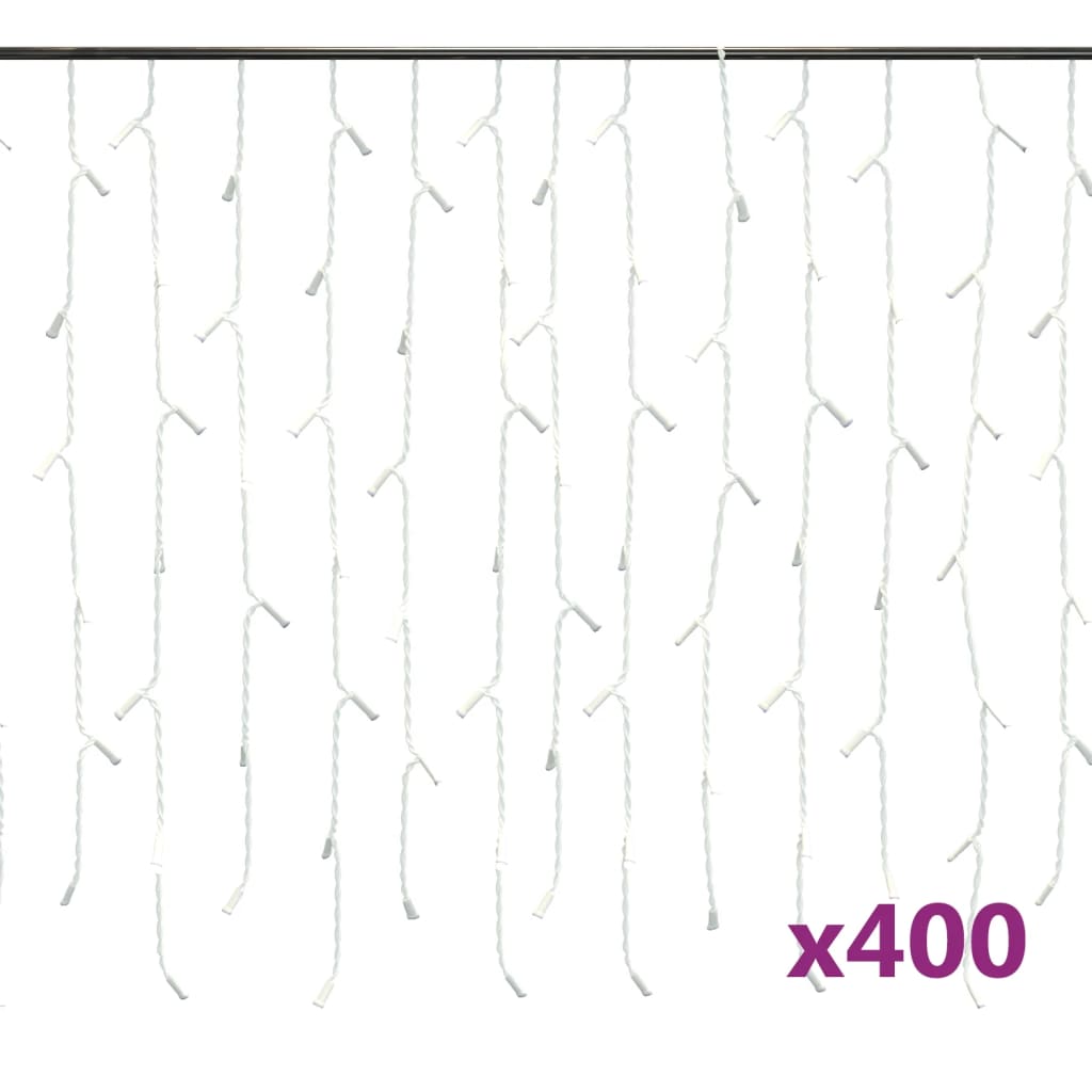 vidaXL Cortina luces carámbano 10m 400 LED blanco frío 8 funciones
