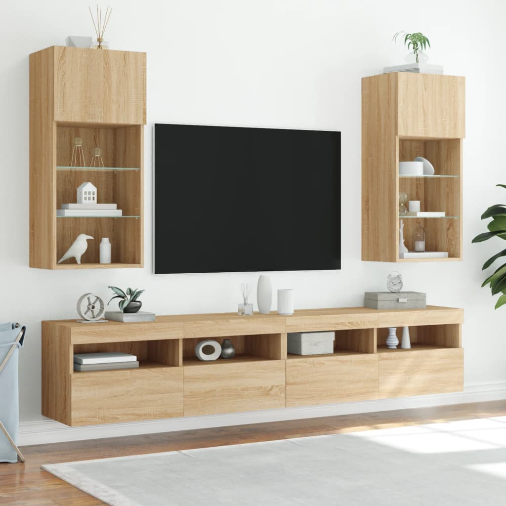 vidaXL Muebles de TV con luces LED 2 uds roble Sonoma 40,5x30x90 cm