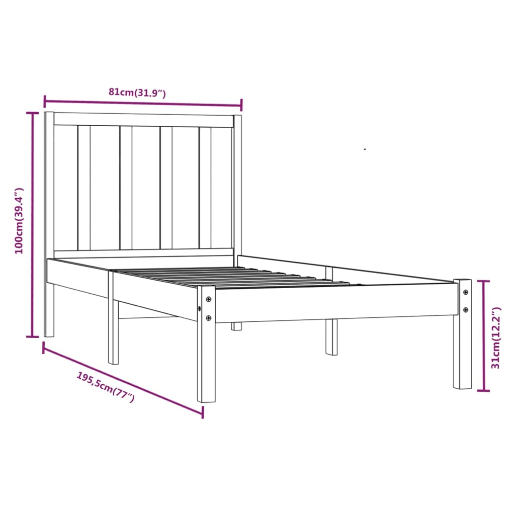 vidaXL Estructura de cama madera maciza de pino individual 75x190 cm