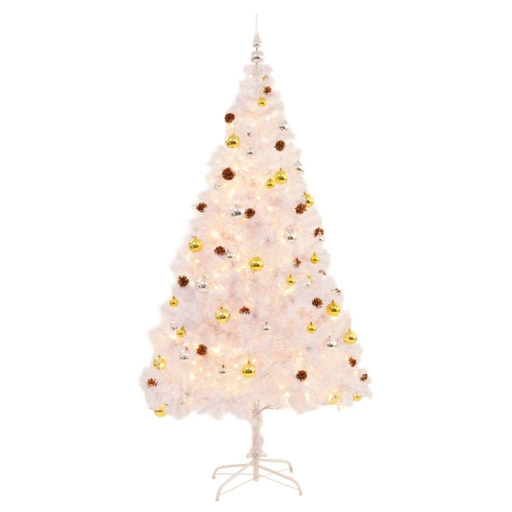 vidaXL Árbol de Navidad preiluminado con luces y bolas blanco 210 cm
