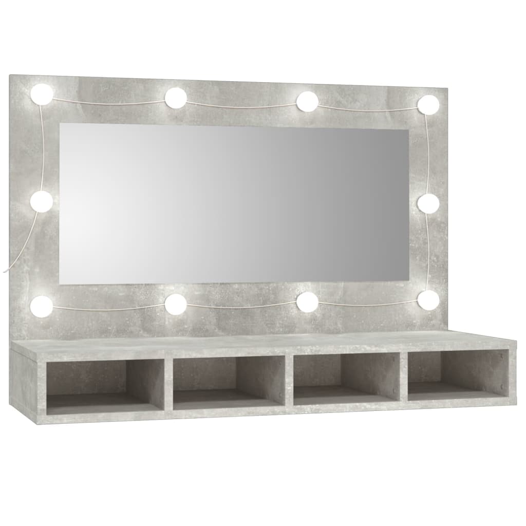 vidaXL Mueble con espejo y luces LED gris hormigón 90x31,5x62 cm