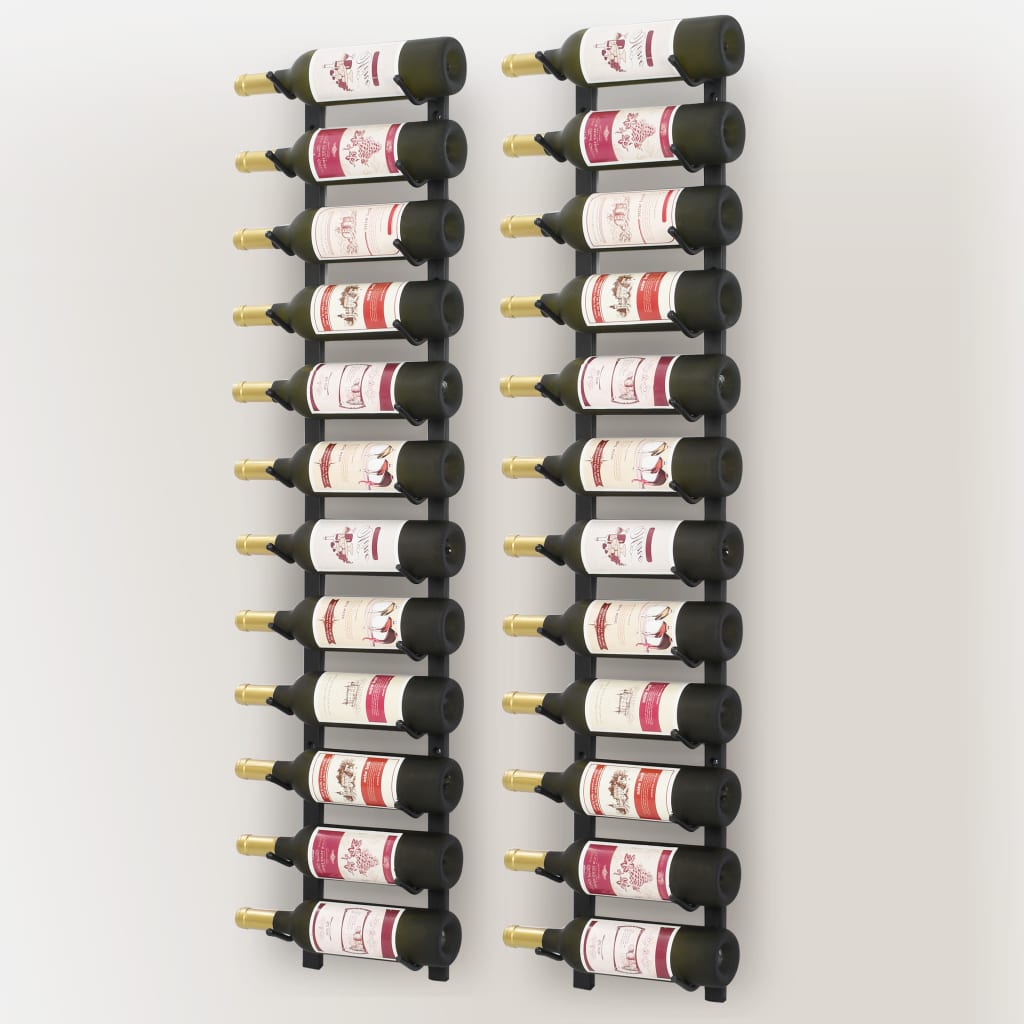 vidaXL Botelleros de pared para 12 botellas hierro negro 2 unidades