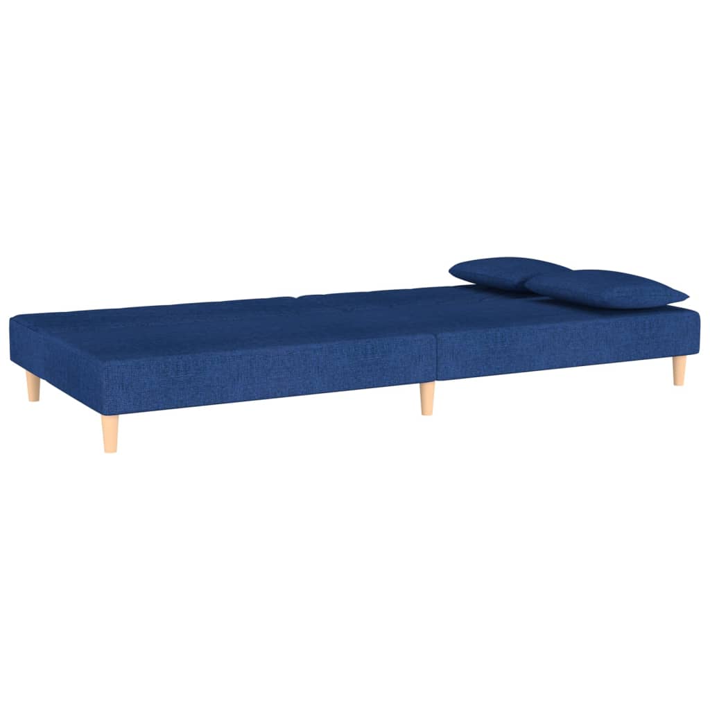 vidaXL Sofá cama de 2 plazas con dos almohadas tela azul