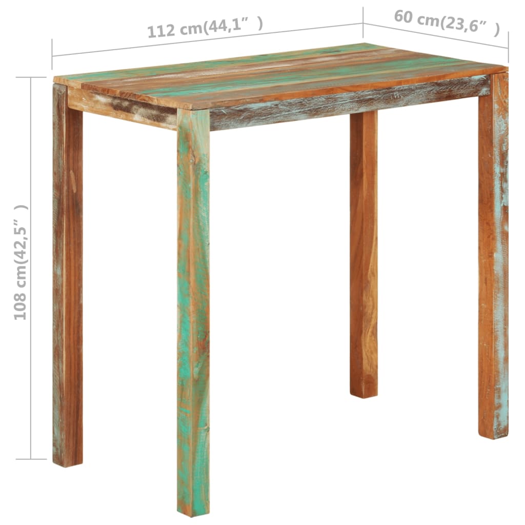 vidaXL Mesa alta de cocina de madera maciza reciclada 112x60x108 cm