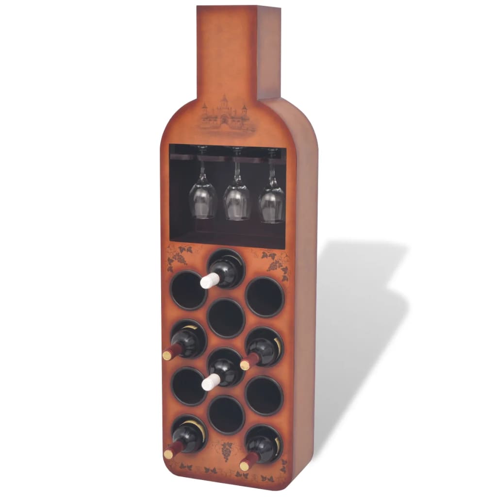 vidaXL Botellero en forma de botella 12 botellas marrón