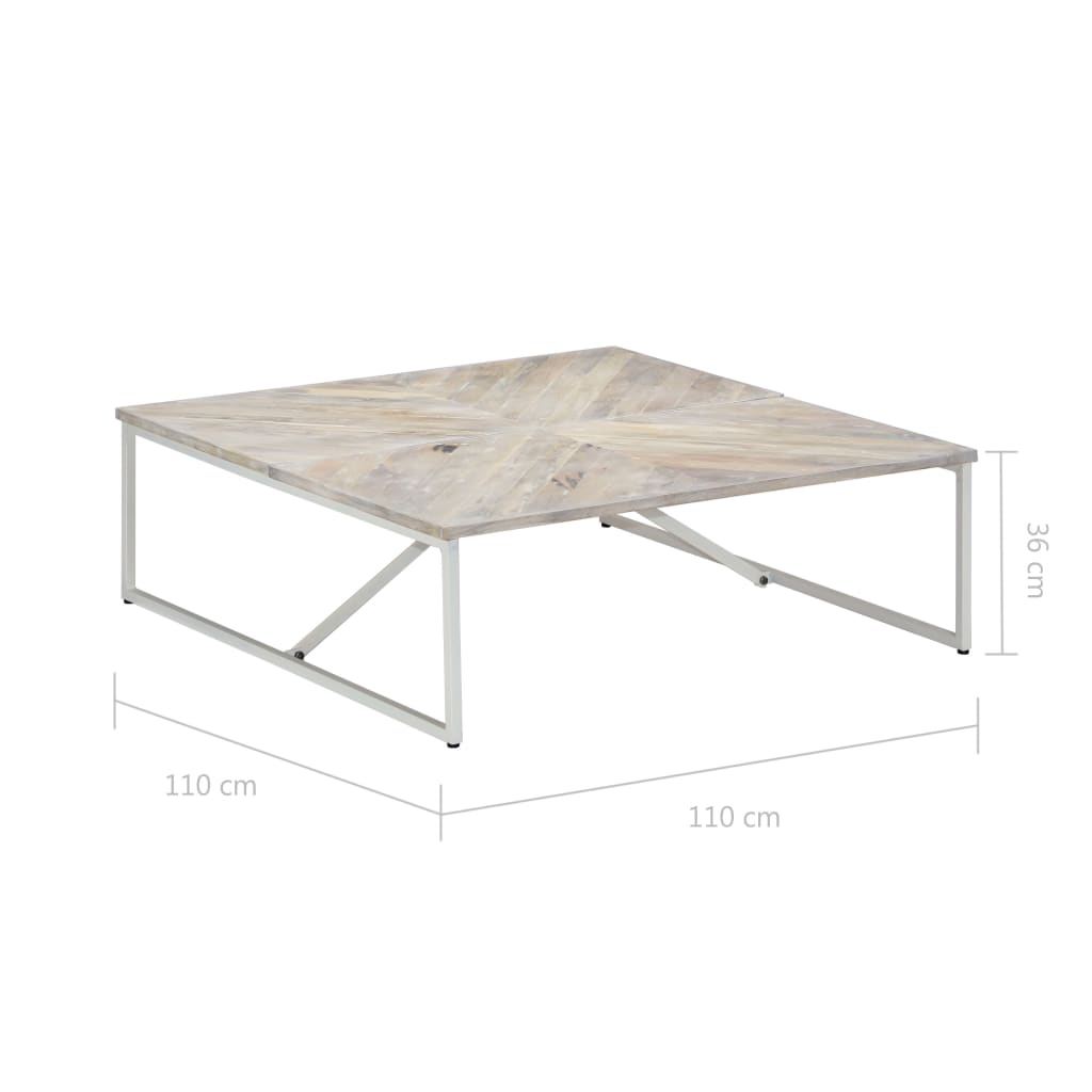 vidaXL Mesa de centro de madera maciza de mango 110x110x36 cm