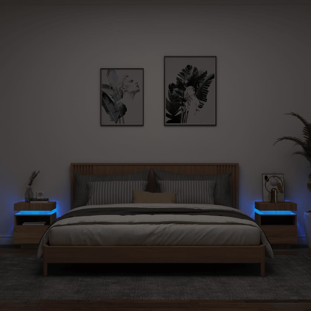 vidaXL Mesitas de noche con luces LED 2 uds roble Sonoma 40x39x48,5 cm