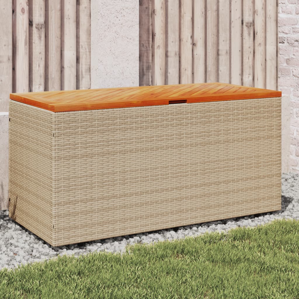 vidaXL Caja de almacenaje jardín madera acacia ratán beige 110x50x54cm