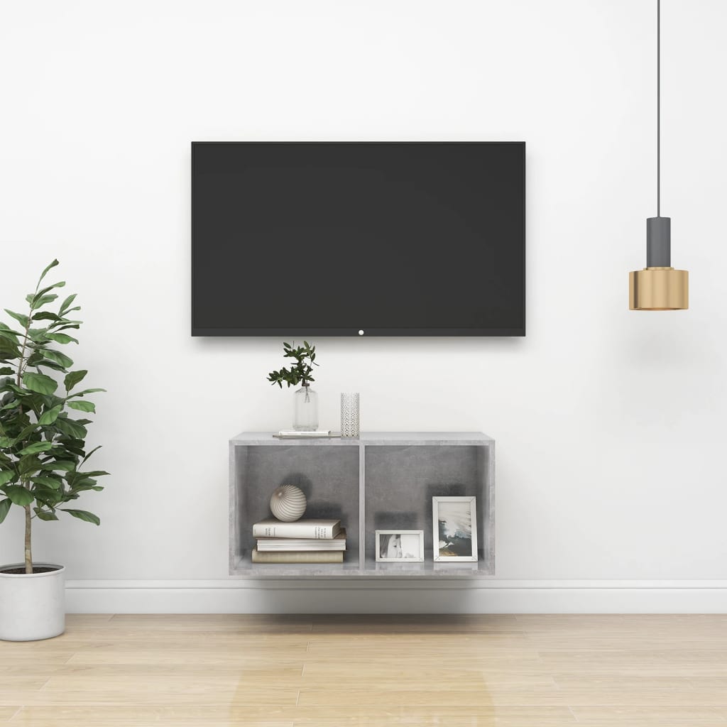 vidaXL Mueble de pared de TV madera contrachapada hormigón 37x37x72 cm