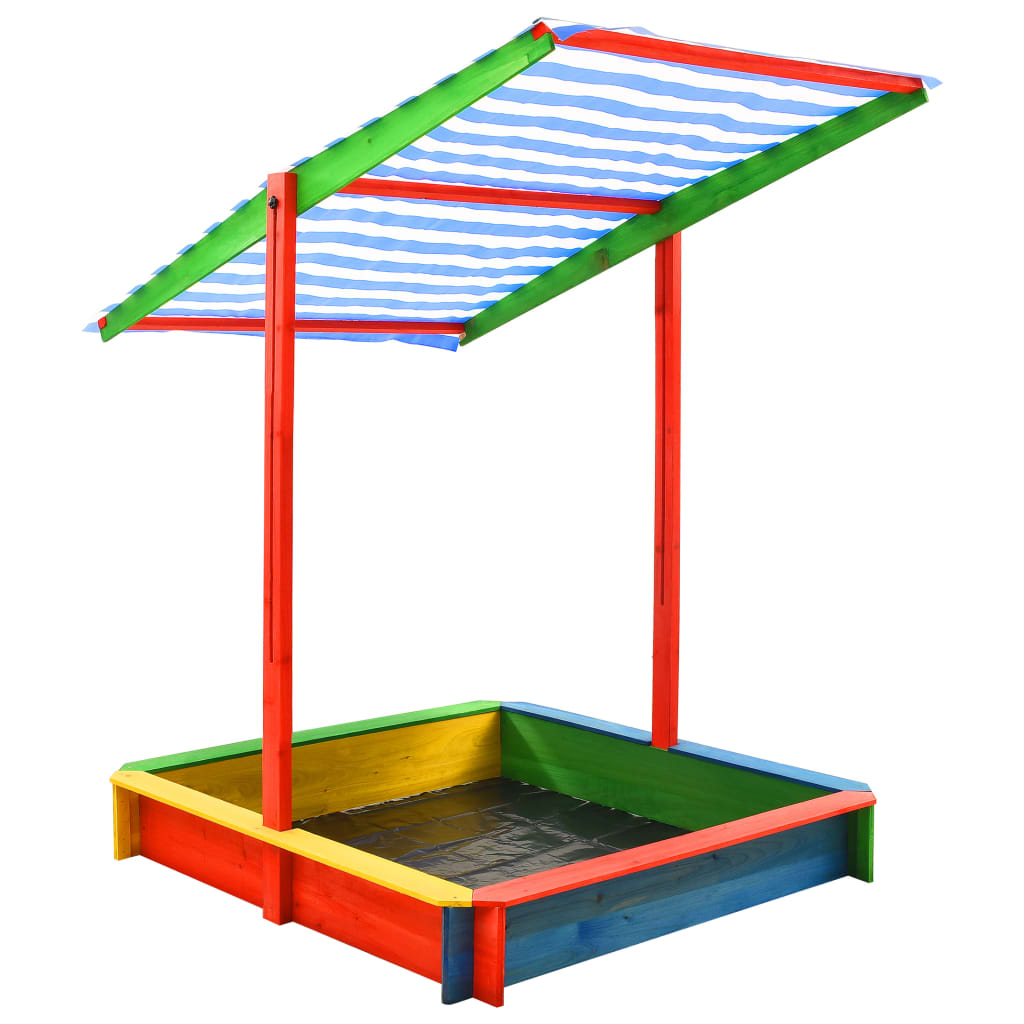 vidaXL Arenero infantil tejado ajustable madera abeto multicolor UV50