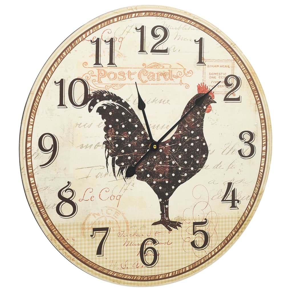 vidaXL Reloj de pared con diseño de gallo multicolor MDF 60 cm