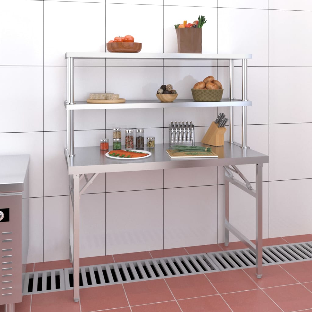 vidaXL Mesa de trabajo para cocina con estante acero inox 120x60x145cm