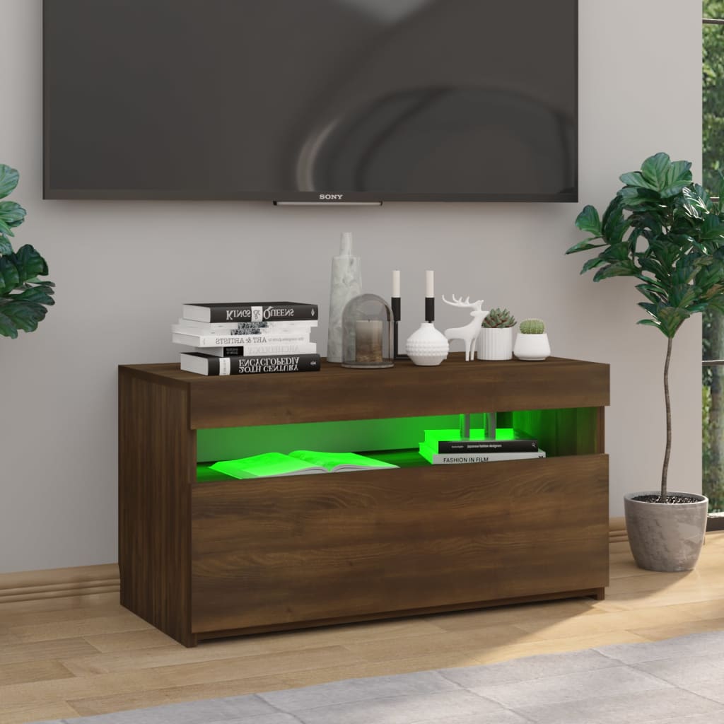 vidaXL Mueble de TV con luces LED roble marrón 75x35x40 cm