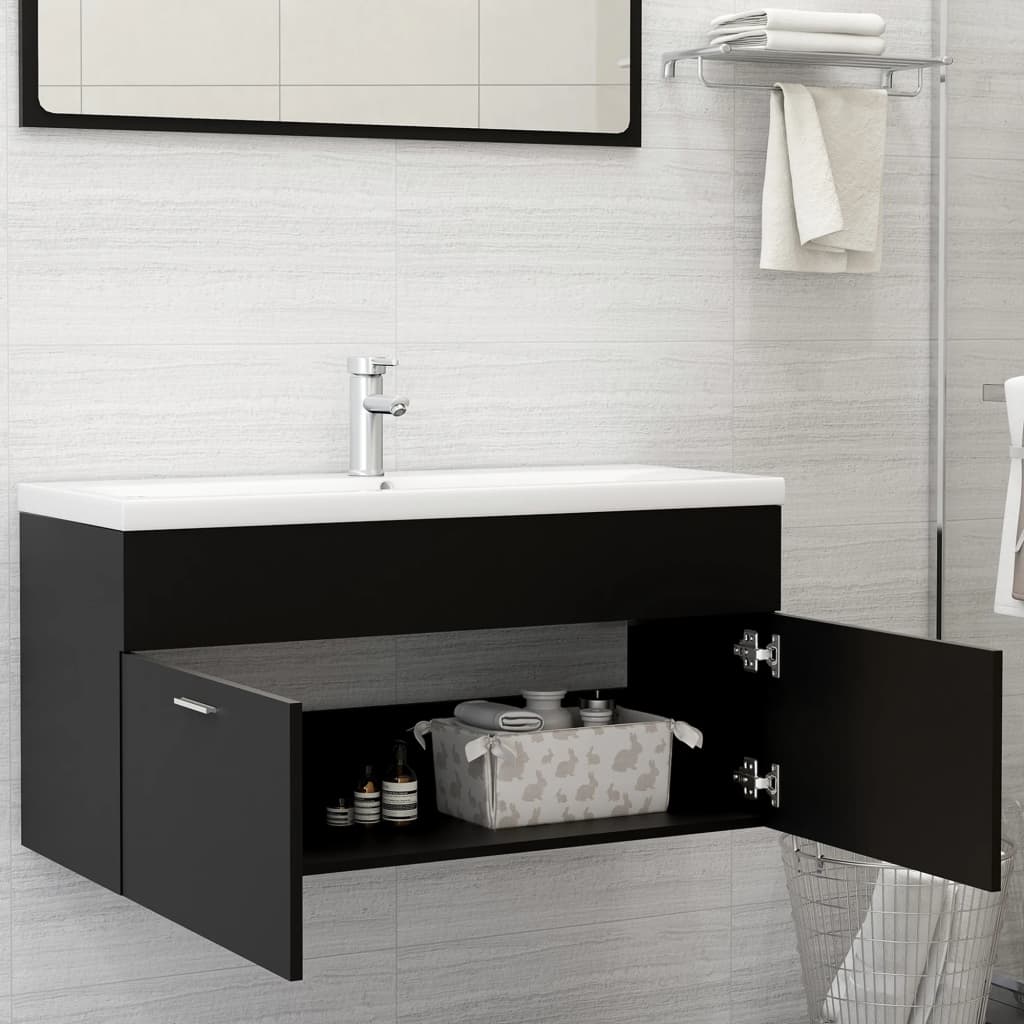 vidaXL Armario para lavabo madera contrachapada negro 100x38,5x46 cm