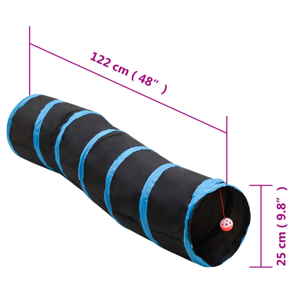 vidaXL Túnel para gatos con forma de S poliéster negro y azul 122 cm