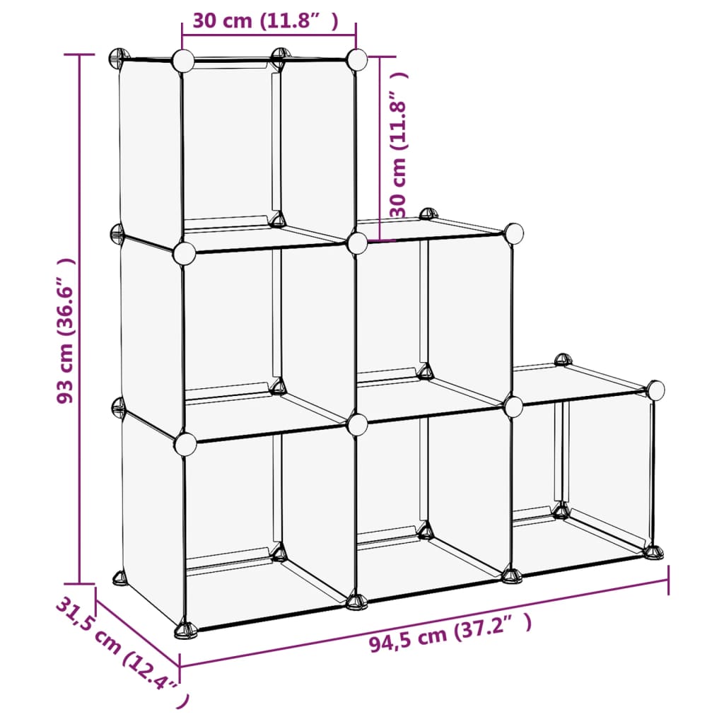 vidaXL Estantería de cubos con 6 compartimentos PP transparente