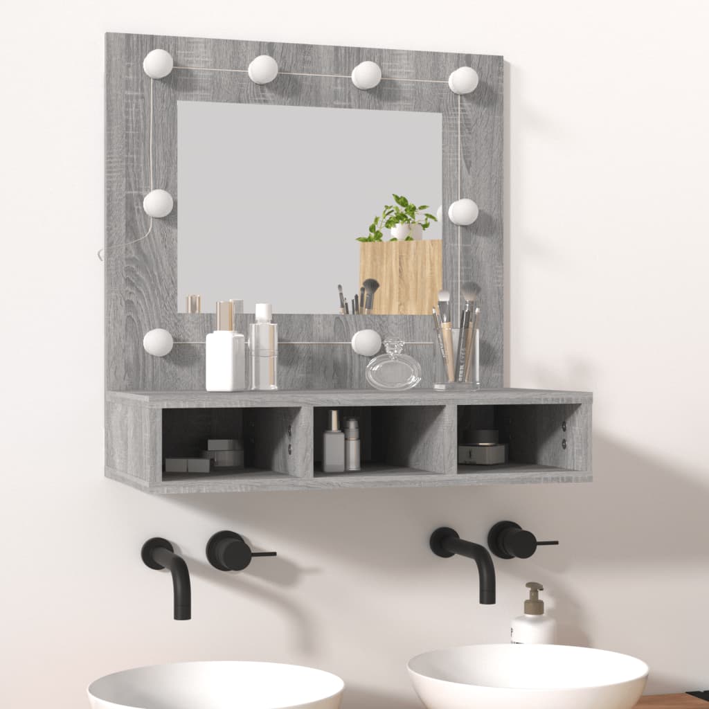 vidaXL Mueble con espejo y LED color gris Sonoma 60x31,5x62 cm