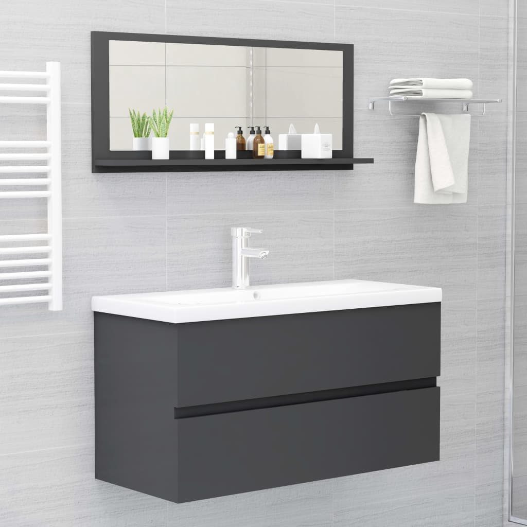 vidaXL Espejo de baño madera contrachapada gris 90 x 10,5 x 37 cm