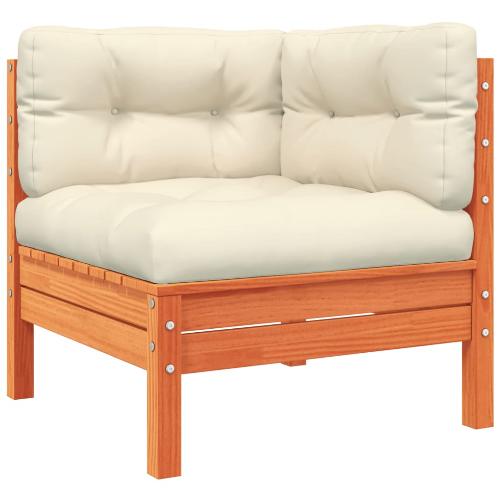 vidaXL Set de sofás jardín 4 pzas con cojines madera pino marrón cera