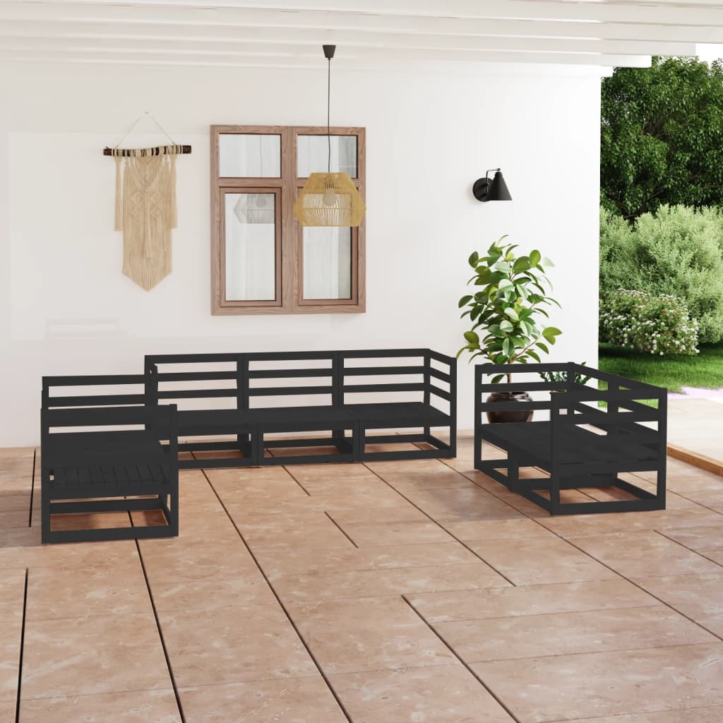 vidaXL Juego de muebles de jardín 7 piezas negro madera maciza de pino