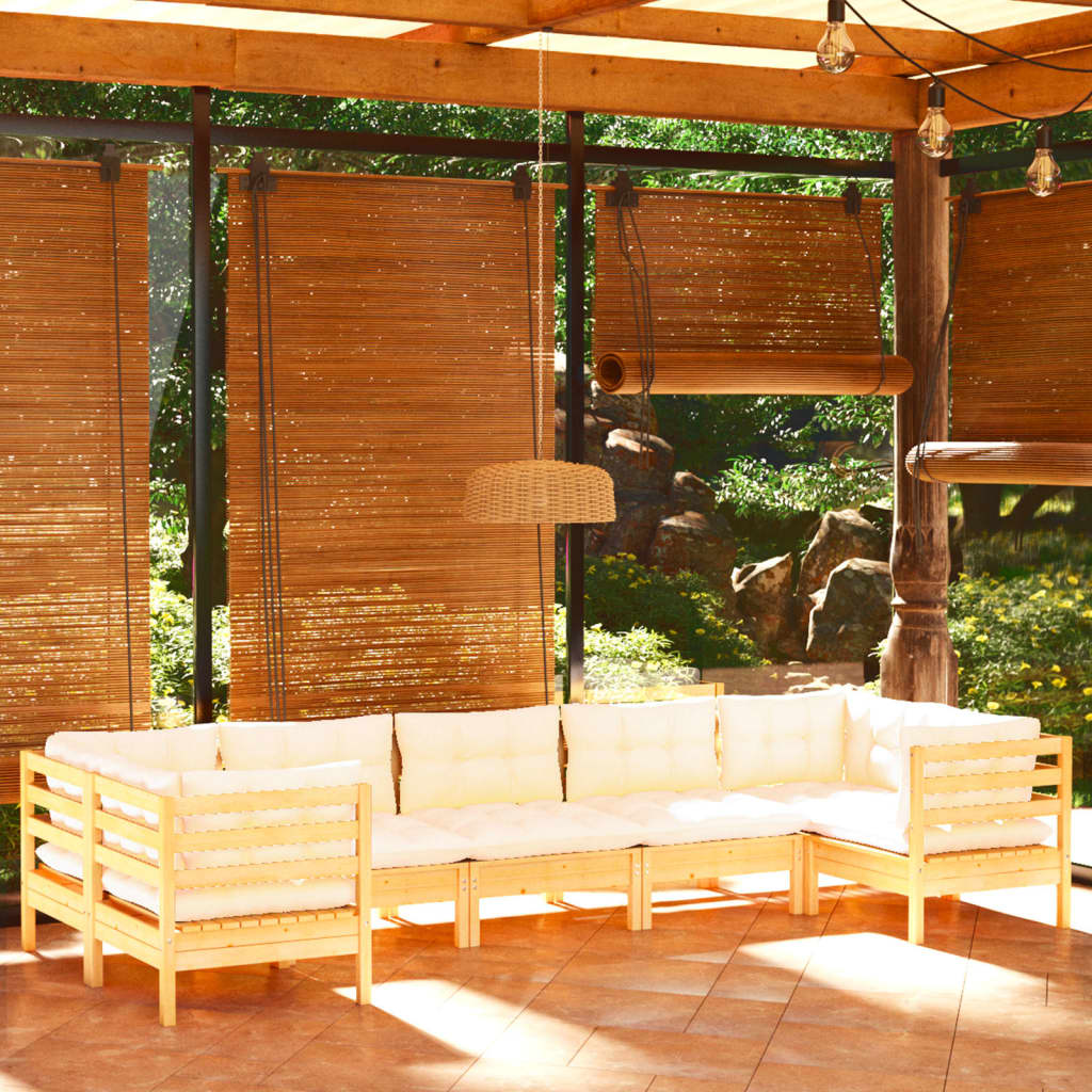 vidaXL Muebles de jardín 7 piezas cojines madera de pino color crema