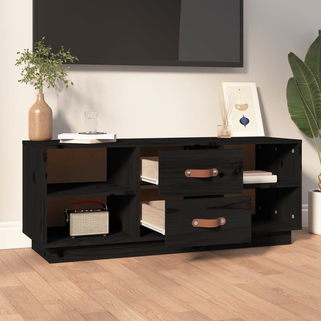 vidaXL Mueble de TV de madera maciza de pino negro 100x34x40 cm