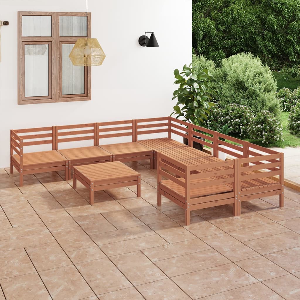 vidaXL Juego muebles de jardín 9 piezas madera maciza pino marrón miel