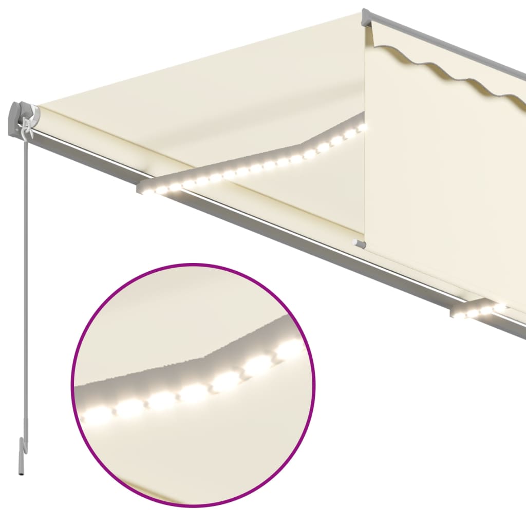 vidaXL Toldo manual retráctil con persiana y LEDs 4,5x3 m color crema