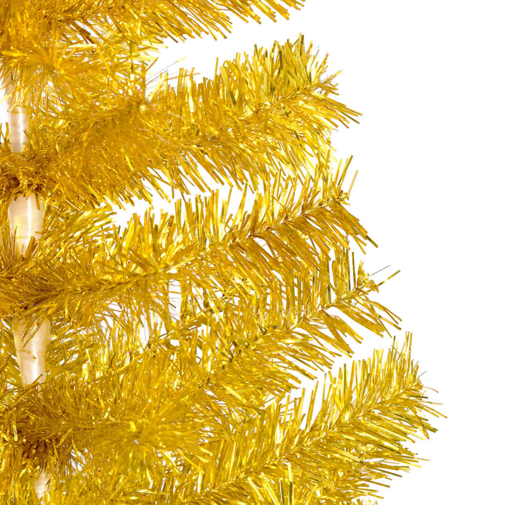 vidaXL Árbol de Navidad preiluminado con luces y soporte dorado 210 cm