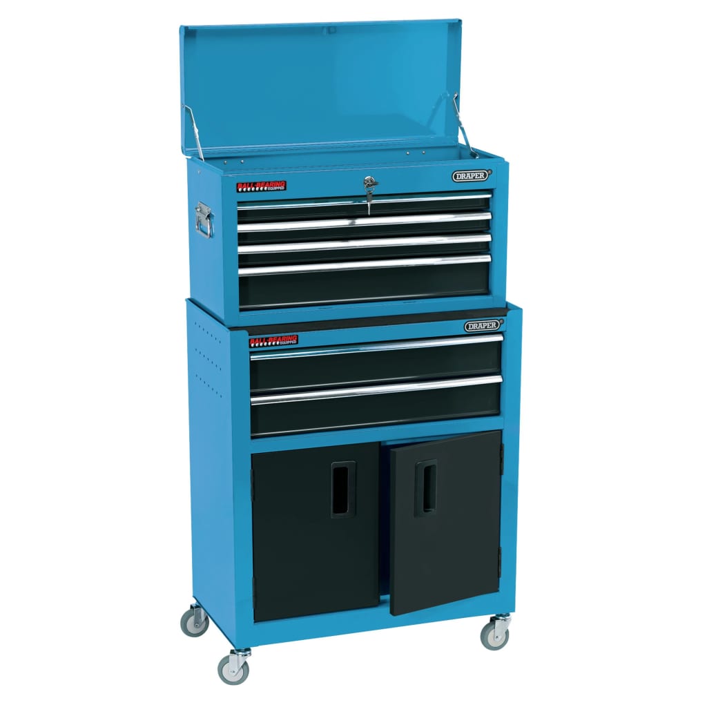 Draper Tools Armario y caja de herramientas ruedas azul 61,6x33x99,8cm