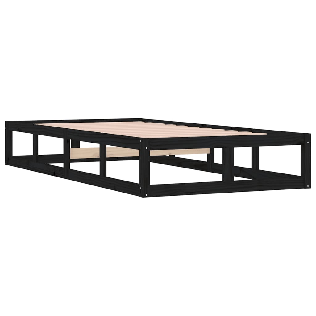 vidaXL Estructura cama madera maciza individual negro 75x190 cm