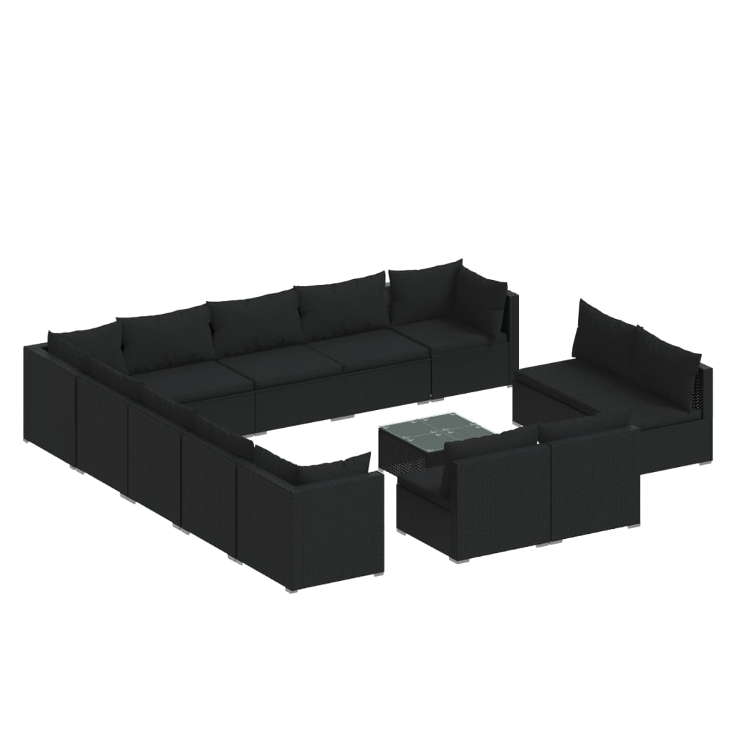 vidaXL Set de muebles de jardín 14 pzas cojines ratán sintético negro
