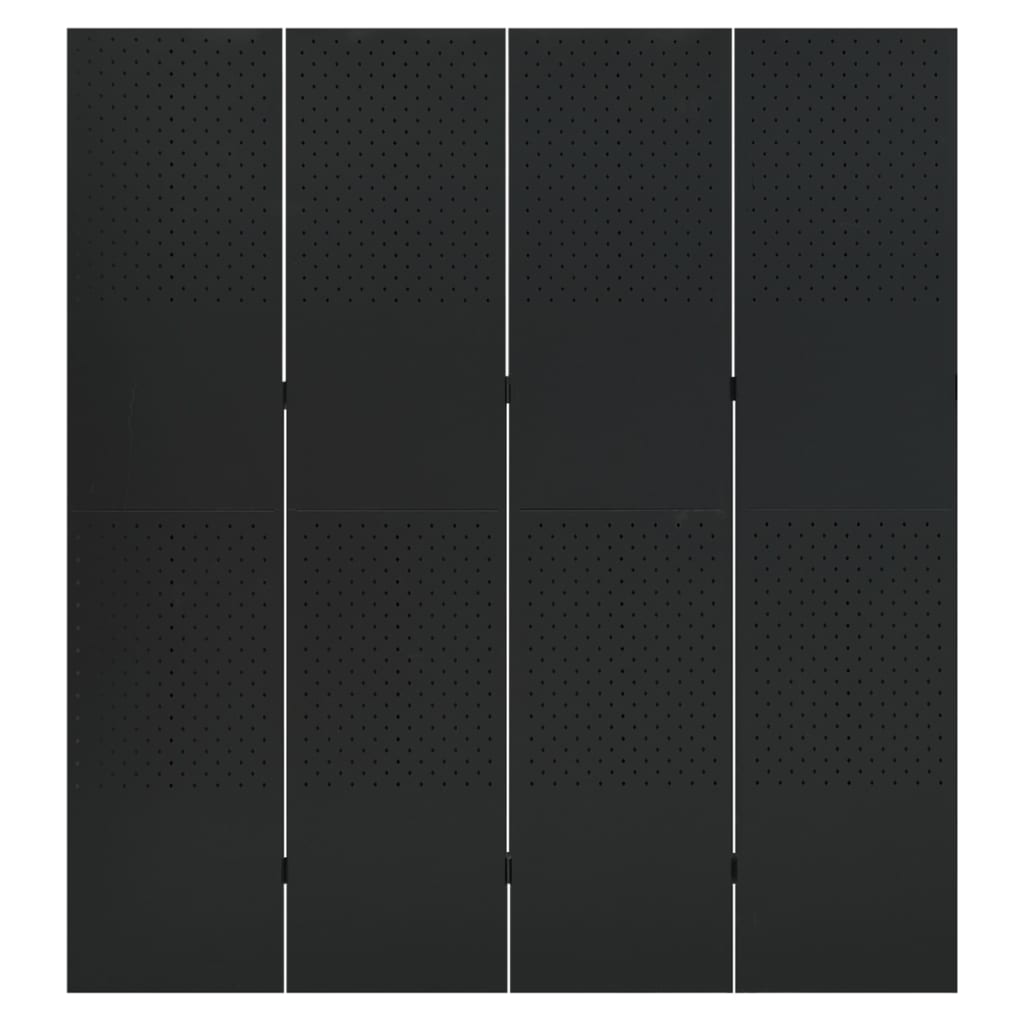 vidaXL Biombo divisor de 4 paneles acero negro 160x180 cm
