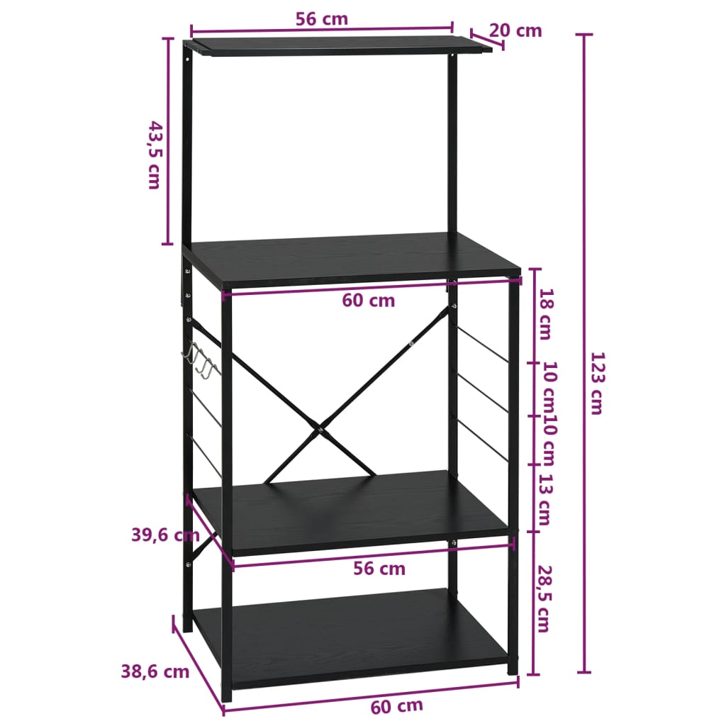 vidaXL Armario para microondas madera ingeniería negro 60x39,6x123 cm