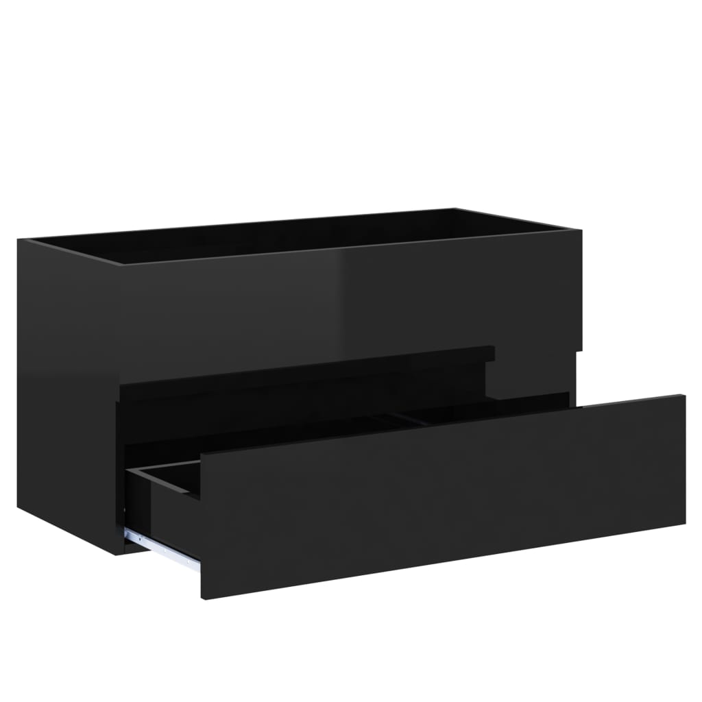 vidaXL Mueble con lavabo madera de ingeniería negro brillo