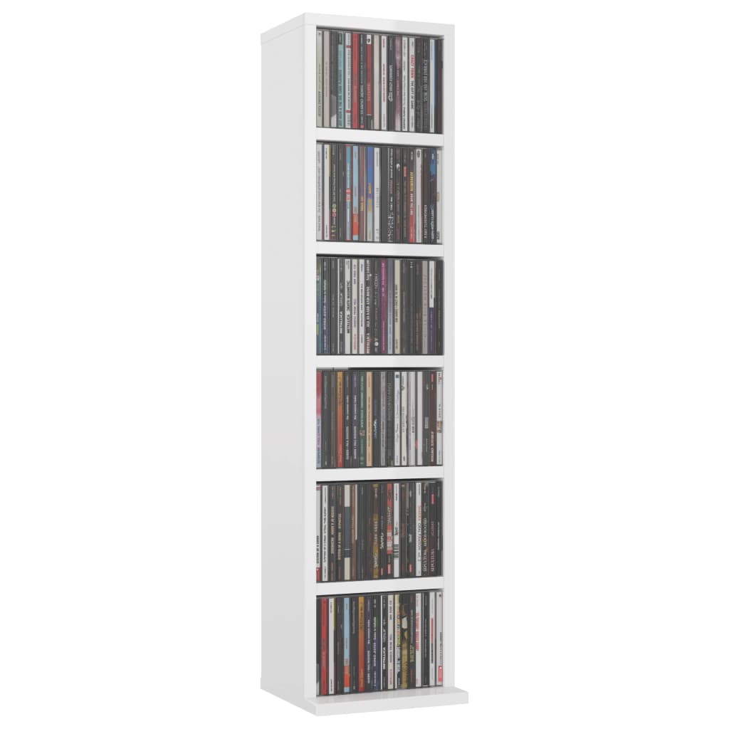 vidaXL Estantería de CDs madera contrachapada blanco brillo 21x20x88cm