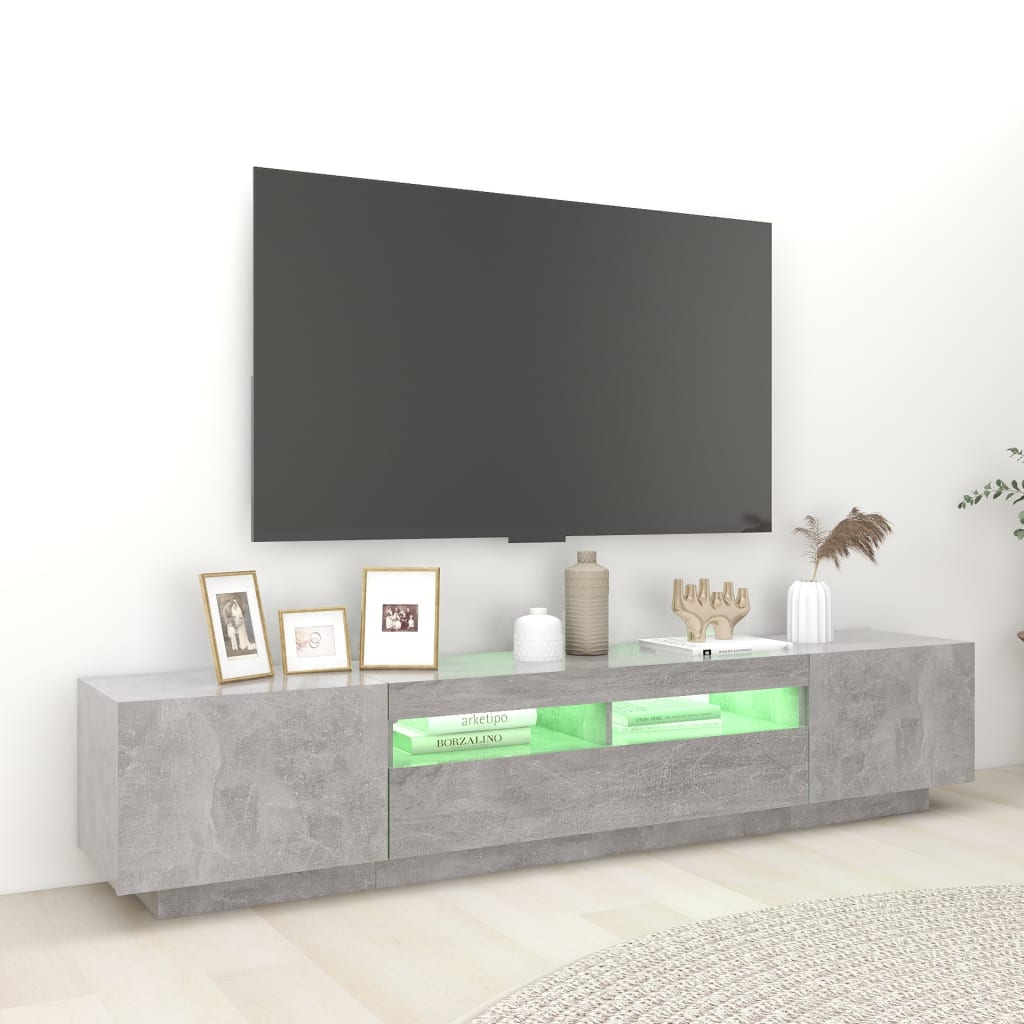 vidaXL Mueble para TV con luces LED gris hormigón 200x35x40 cm