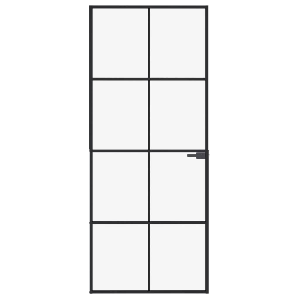 vidaXL Puerta de interior vidrio templado y aluminio negro 83x201,5 cm