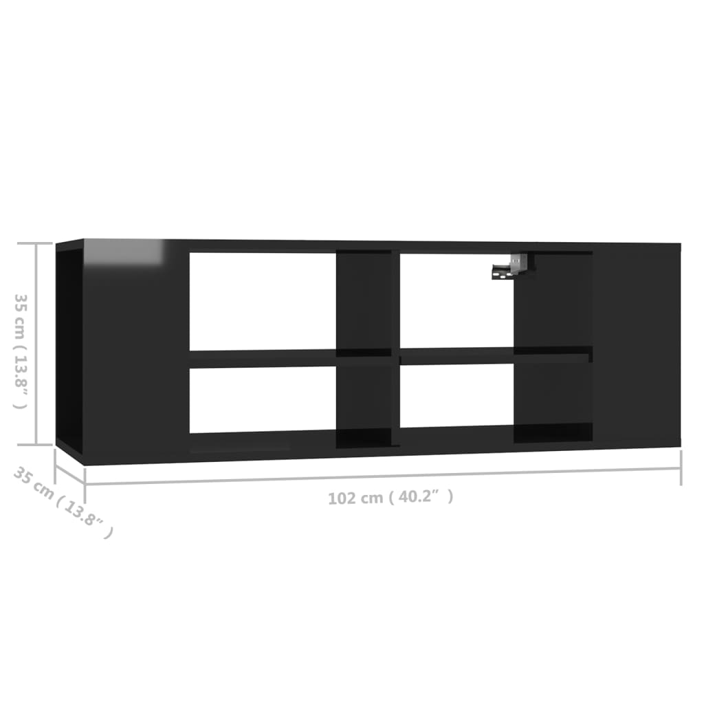 vidaXL Mueble pared TV madera contrachapada negro brillo 102x35x35 cm