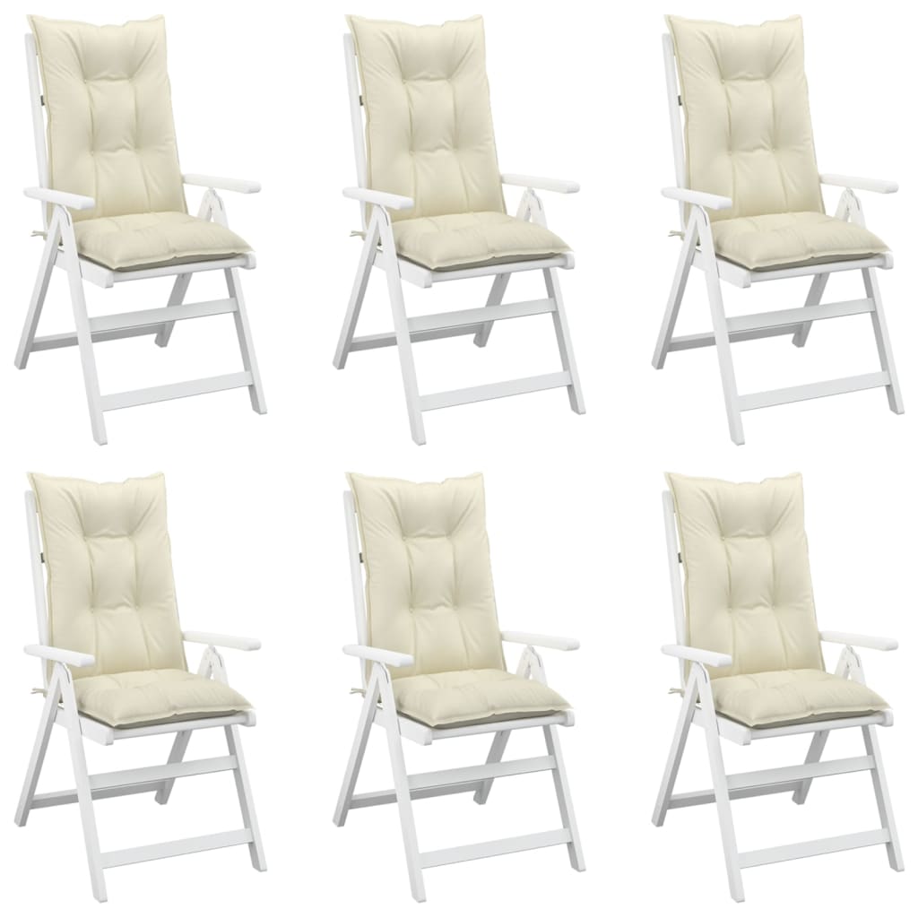 vidaXL Cojín silla de jardín respaldo alto 6 uds tela crema 120x50x7cm