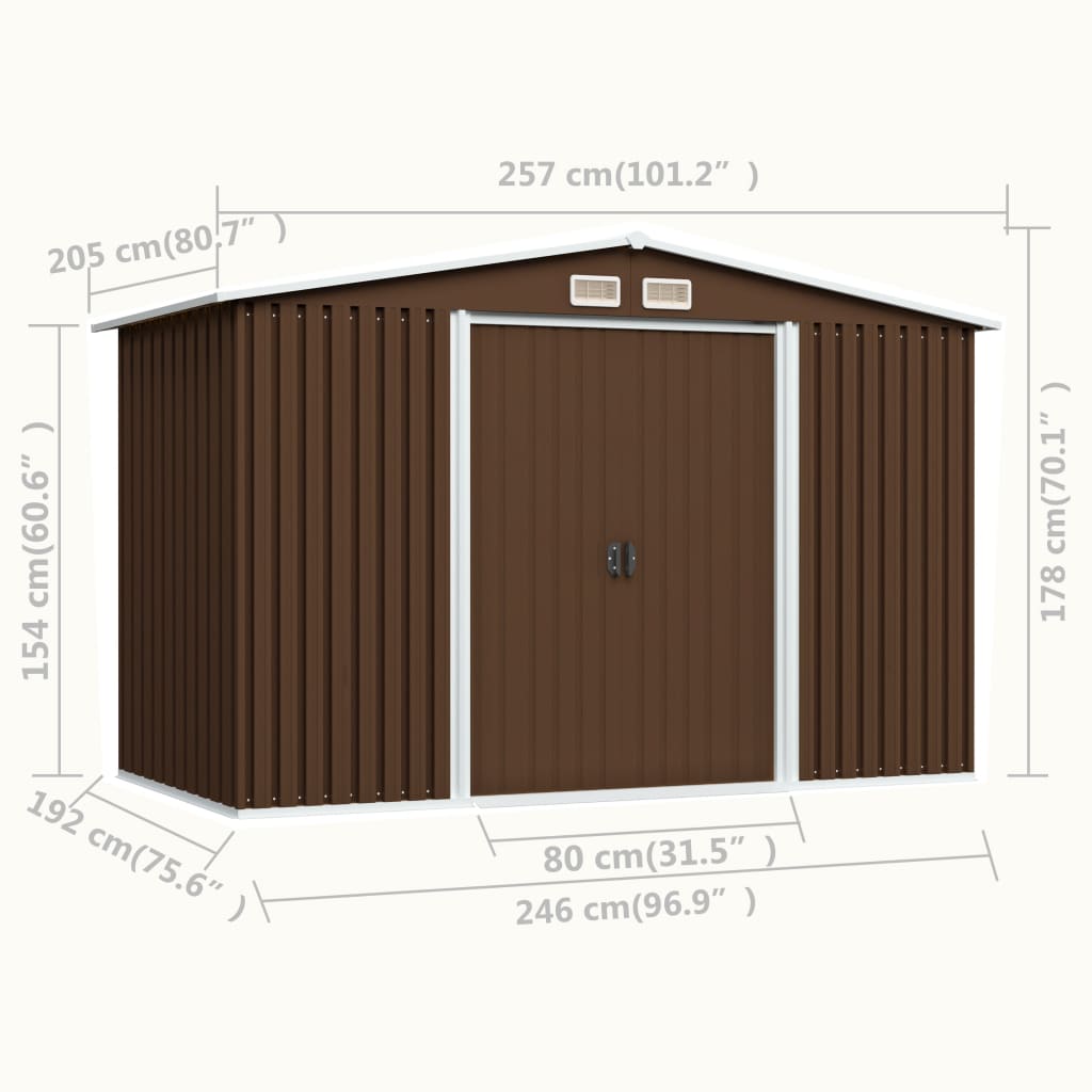 vidaXL Caseta de almacenamiento jardín acero marrón 257x205x178 cm