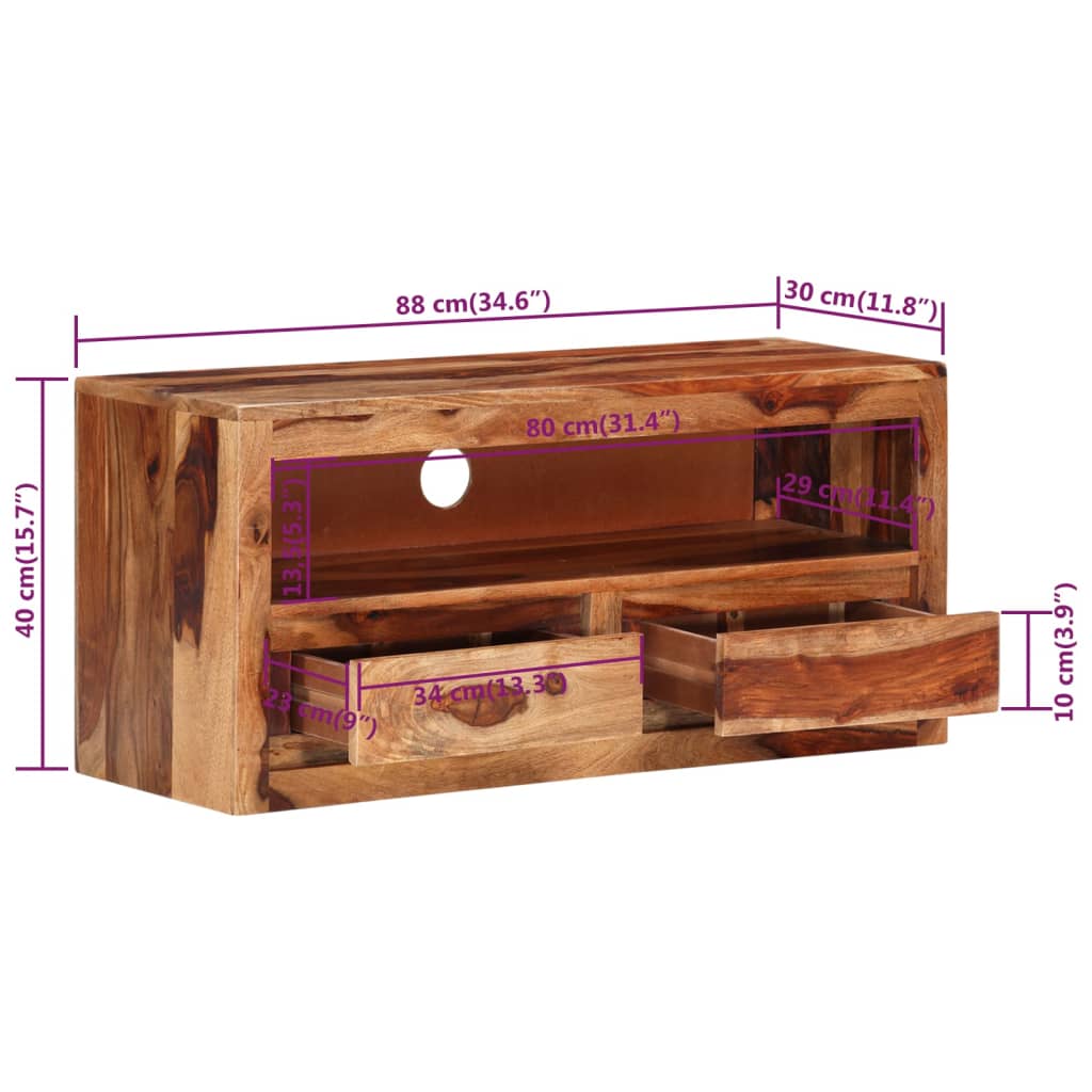 vidaXL Mueble para TV de madera maciza de sheesham 88x30x40 cm