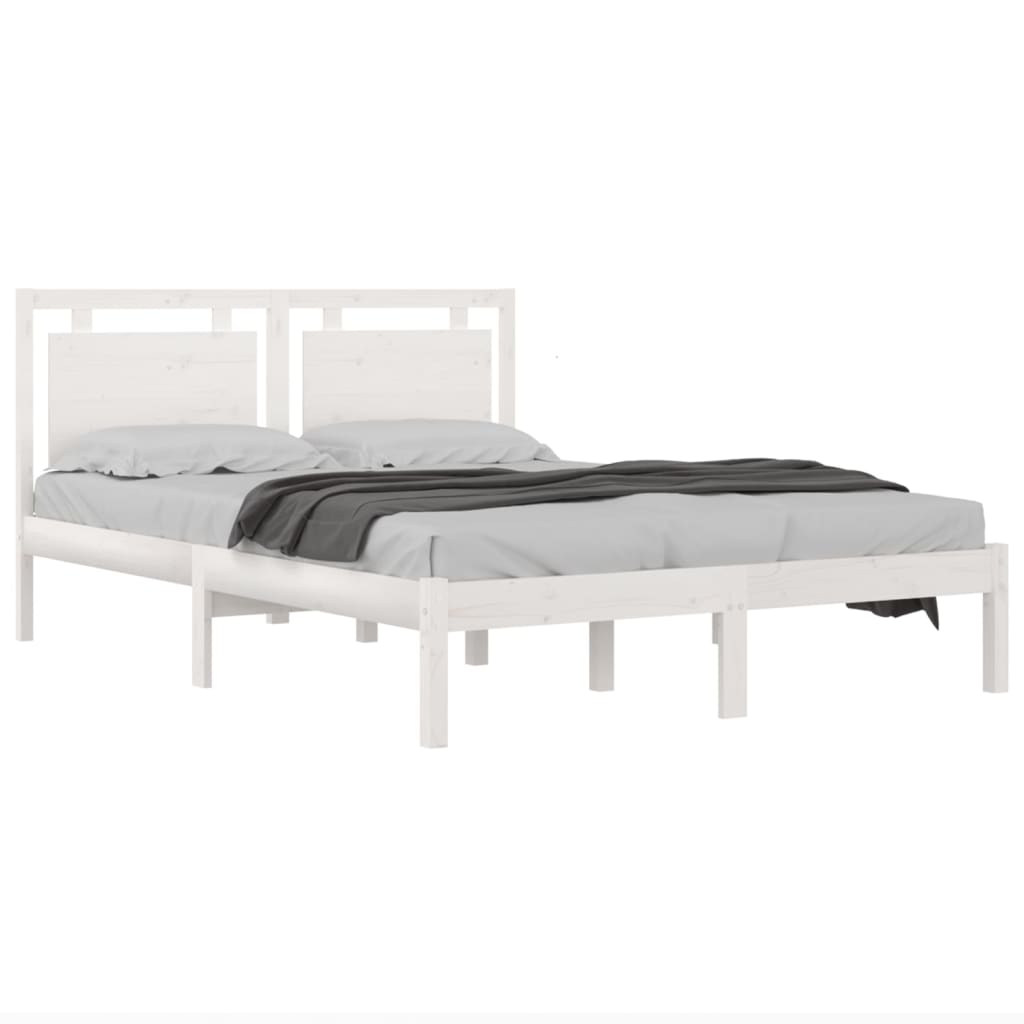 vidaXL Estructura de cama madera maciza King Size blanca 150x200 cm
