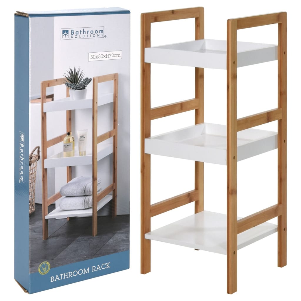Bathroom Solutions Estantería de almacenaje con 3 estantes MDF y bambú