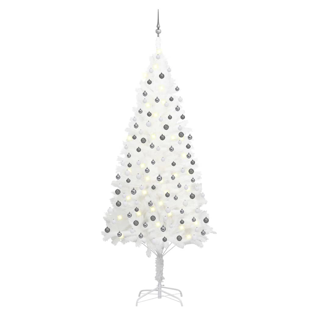vidaXL Árbol de Navidad preiluminado con luces y bolas blanco 240 cm